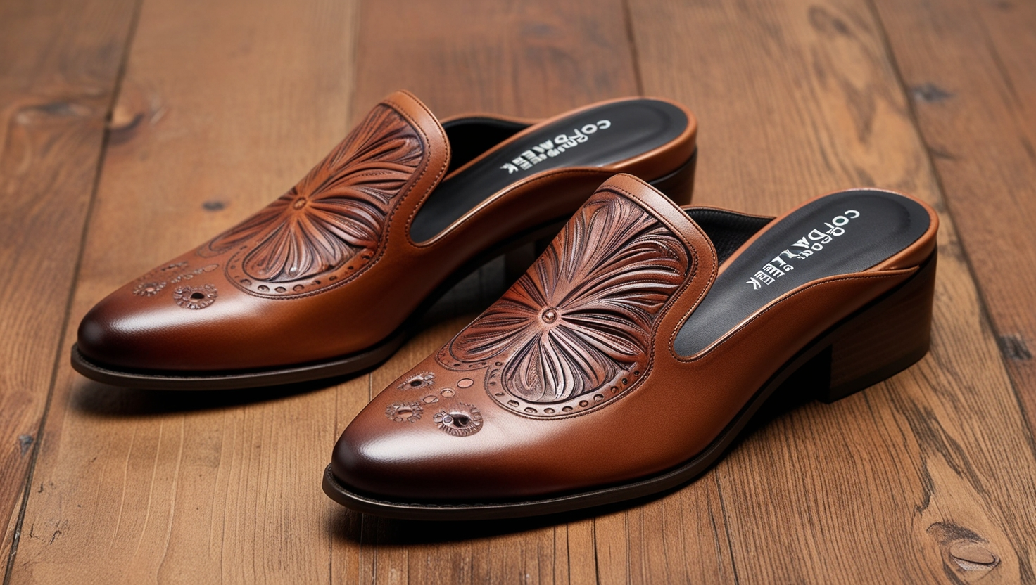 Coldwater Creek Brown Tooled Leather Mules